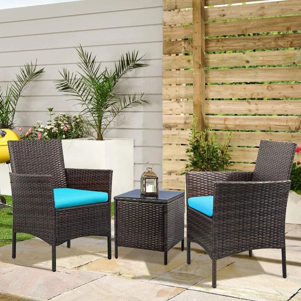 Patio Porch Furniture Set, 3 Pieces Wicker Chairs with Table Outdoor Garden Furniture Sets