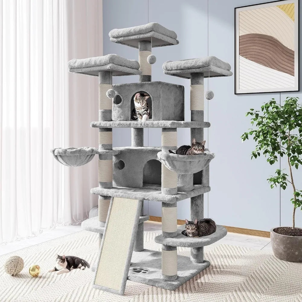 New 68 Inches Cat Tree House and Towers for Large Cat/Cat Climbing Tree with Cat Condo/ Scratching Post - theultimatemarketshop