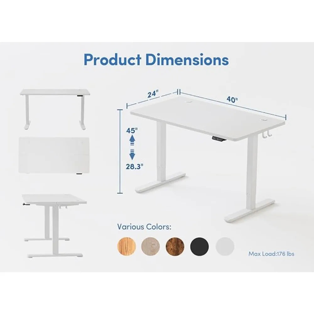 40'' Standing Desk, Electric Stand up Height Adjustable Home Office Table, Sit Stand Desk with Splice Board, White