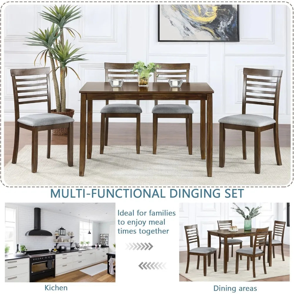 Dining Table, 5-Piece, Rectangular Dining Table and 4 Upholstered Chairs, Dining Table Set for 4,