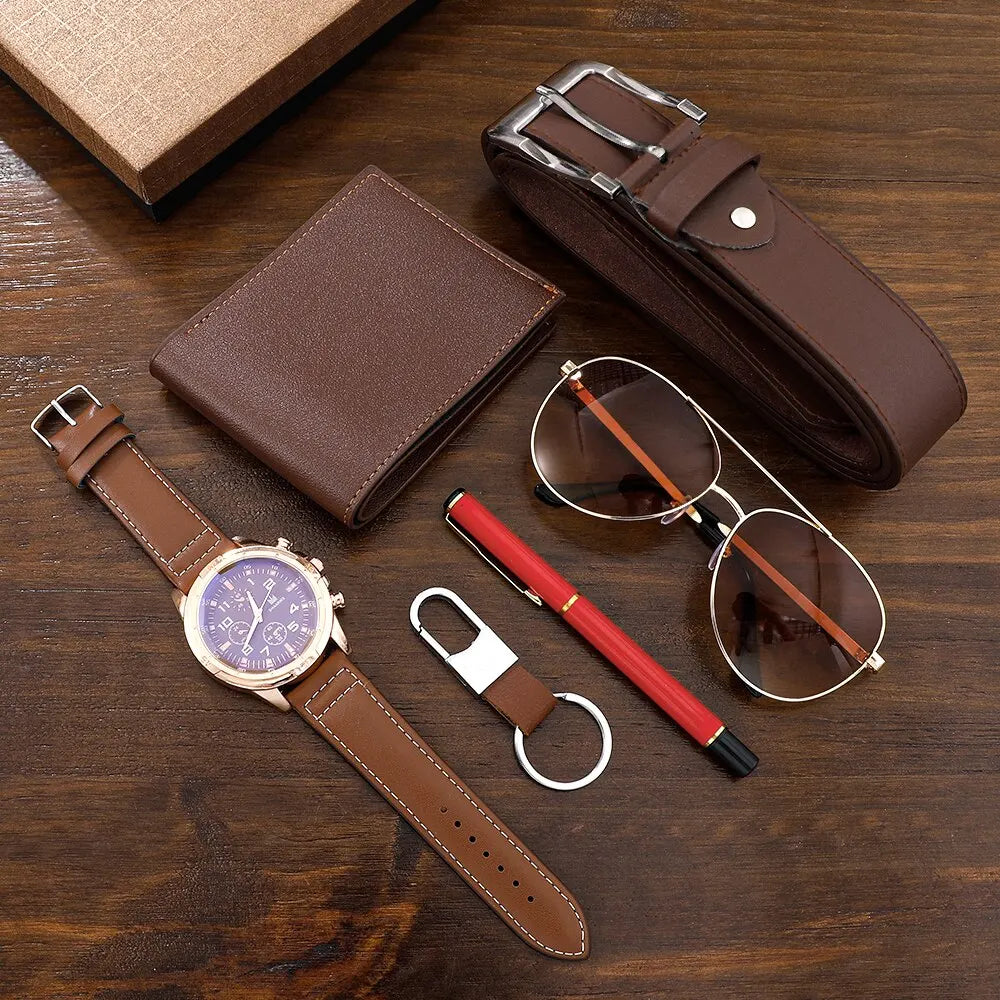 SHAARMS Men Gift Watch Luxury 6 in 1 Watch Glasses Pen Keychain Belt Purse - theultimatemarketshop