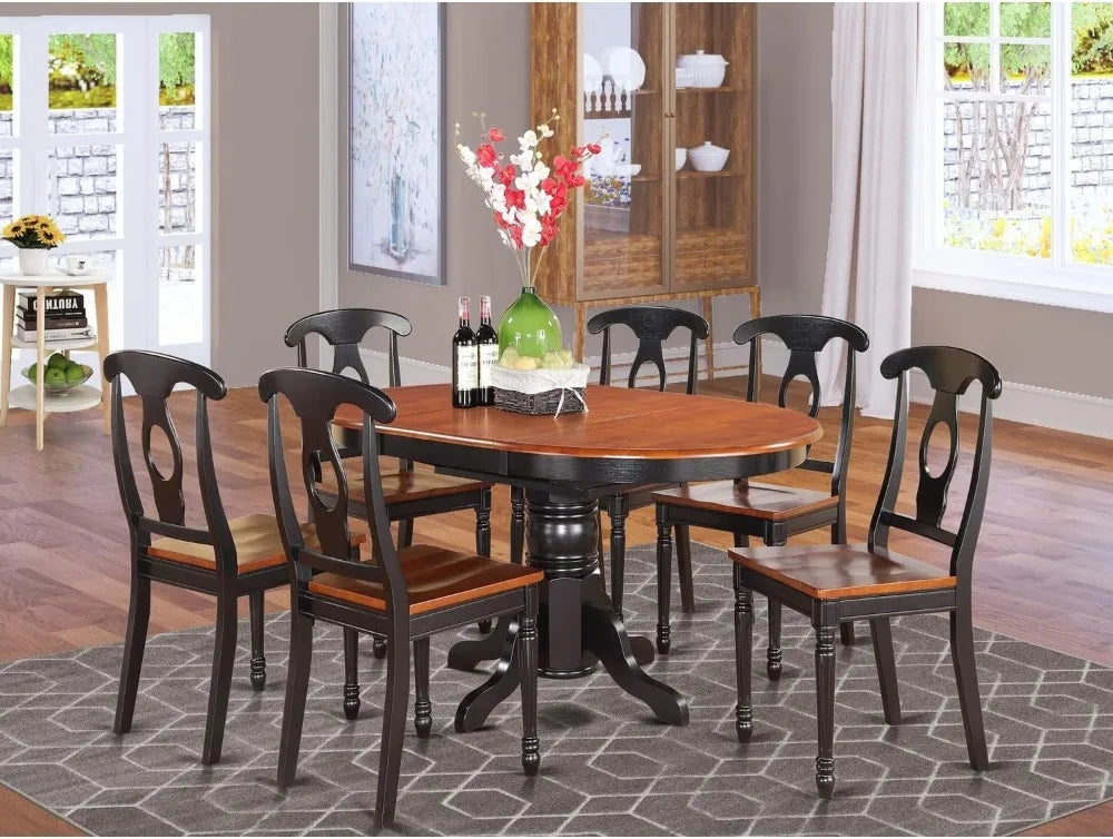 5 Piece Kitchen Table Set for 4 Includes an Oval Dining Table with Butterfly Leaf and 4 Dining Room Chairs, 42x60 Inch,