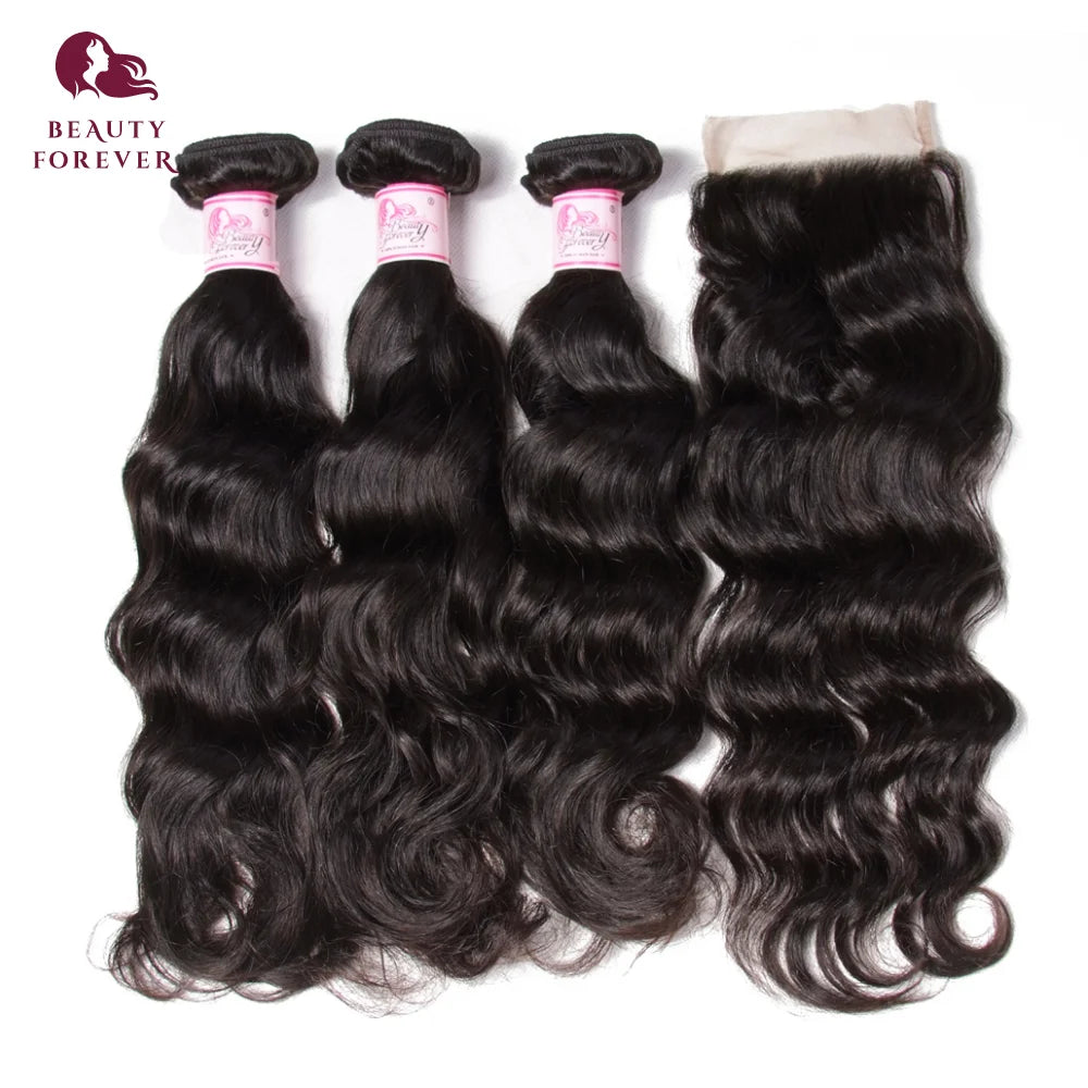 Beauty Forever Brazilian Human Hair Natural Wave 3 Bundles With Lace Closure. - theultimatemarketshop