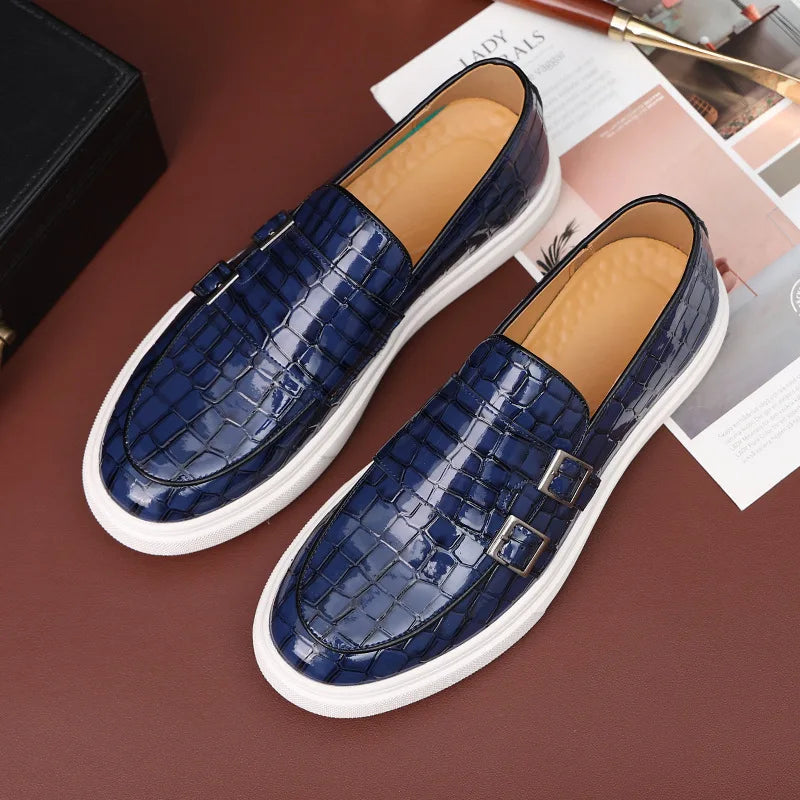 Men's Casual Shoes Crocodile Grain Leather Men Fashion British Style Loafers Mens Slip-on Outdoor Flats