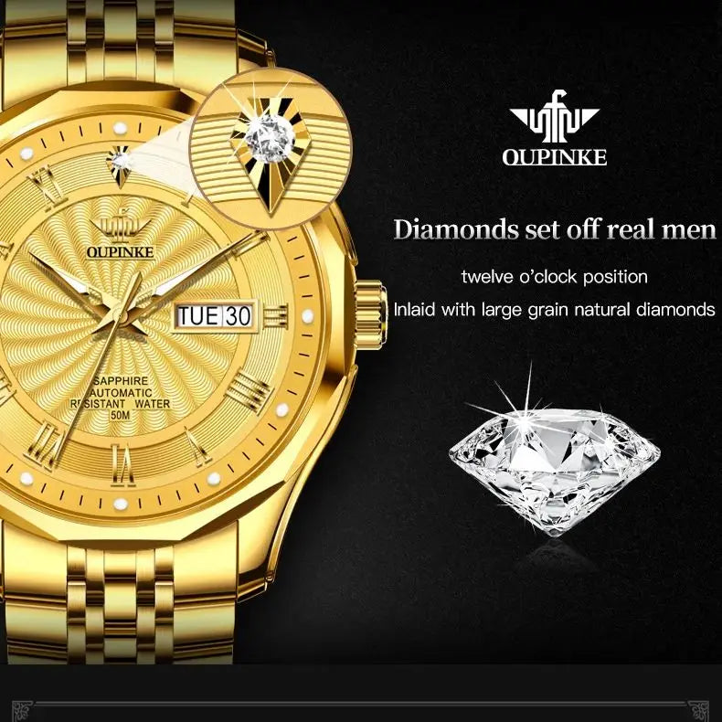 Real Diamonds Men's Watches Luxury TOP Brand Gold Watch Imported Automatic Mechanical Watch Men