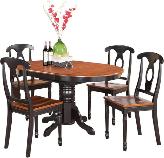 5 Piece Kitchen Table Set for 4 Includes an Oval Dining Table with Butterfly Leaf and 4 Dining Room Chairs, 42x60 Inch,