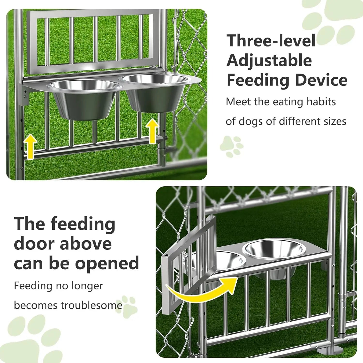 Dog Kennel Outdoor with Roof and Openable Feeding Doors, Large Dog House Pen Enclosure Heavy Duty Chain Link Dog Kennel - theultimatemarketshop