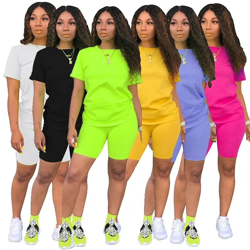 Women's Summer Fashion Short Sleeve T-shirt and Tight-fitting Shorts 2pc Set - theultimatemarketshop