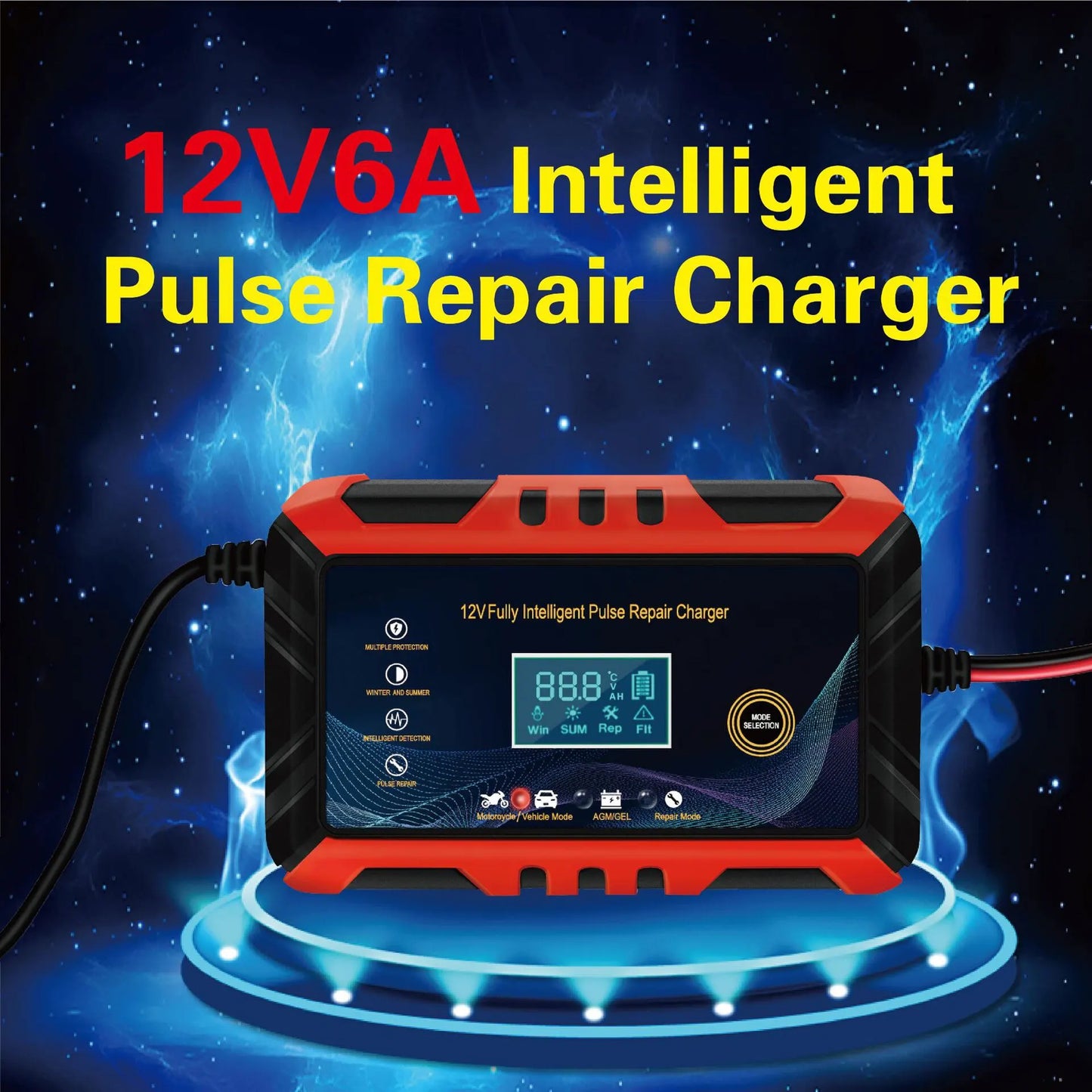 Car Battery Charger 12V Intelligent Pulse Repair LCD Display Car Battery Motorcycle Battery Charging