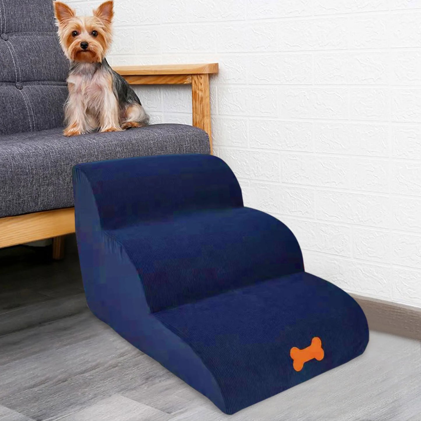 Pet Stairs 3 Steps Non-Slip Stairs For Small Dogs And Cats High Density Sponge Ramps For Bed Sofa With Washable Cover