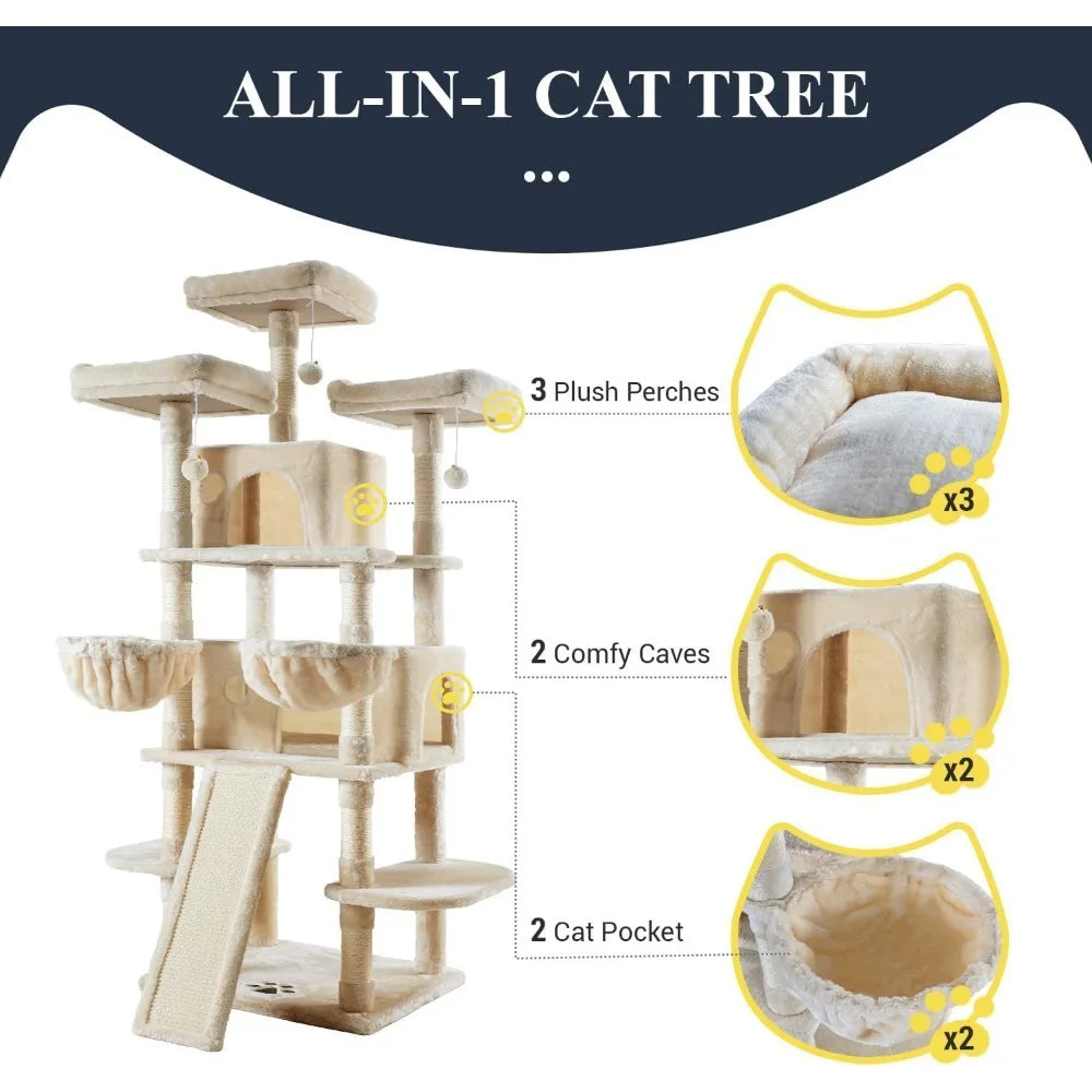 New 68 Inches Cat Tree House and Towers for Large Cat/Cat Climbing Tree with Cat Condo/ Scratching Post - theultimatemarketshop