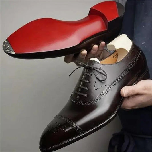 Oxfords Men Shoes Red Sole Fashion Business Casual Party Retro Carved Lace-up Dress Shoes