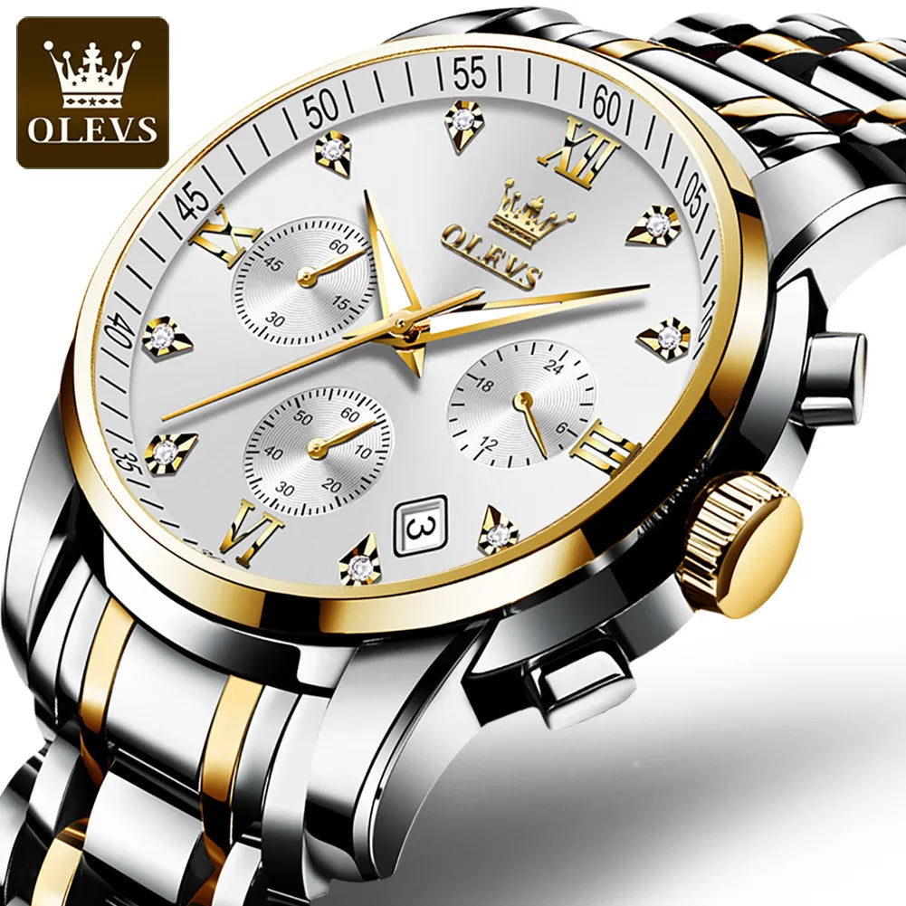 OLEVS Luxury Top Brand Quartz Watch for Men Stainless Steel Waterproof - theultimatemarketshop