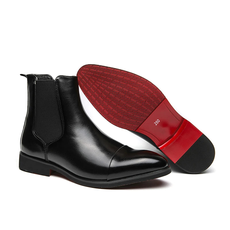 Chelsea Boots for Men Red Sole Pu Ankle Business Round Toe Slip-On Men's Boots - theultimatemarketshop