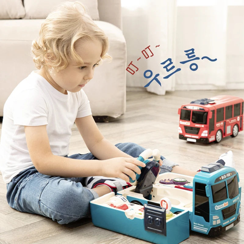 Children Bus Toy Copilot Steering Wheel Puzzle Baby Developing Educational Toy