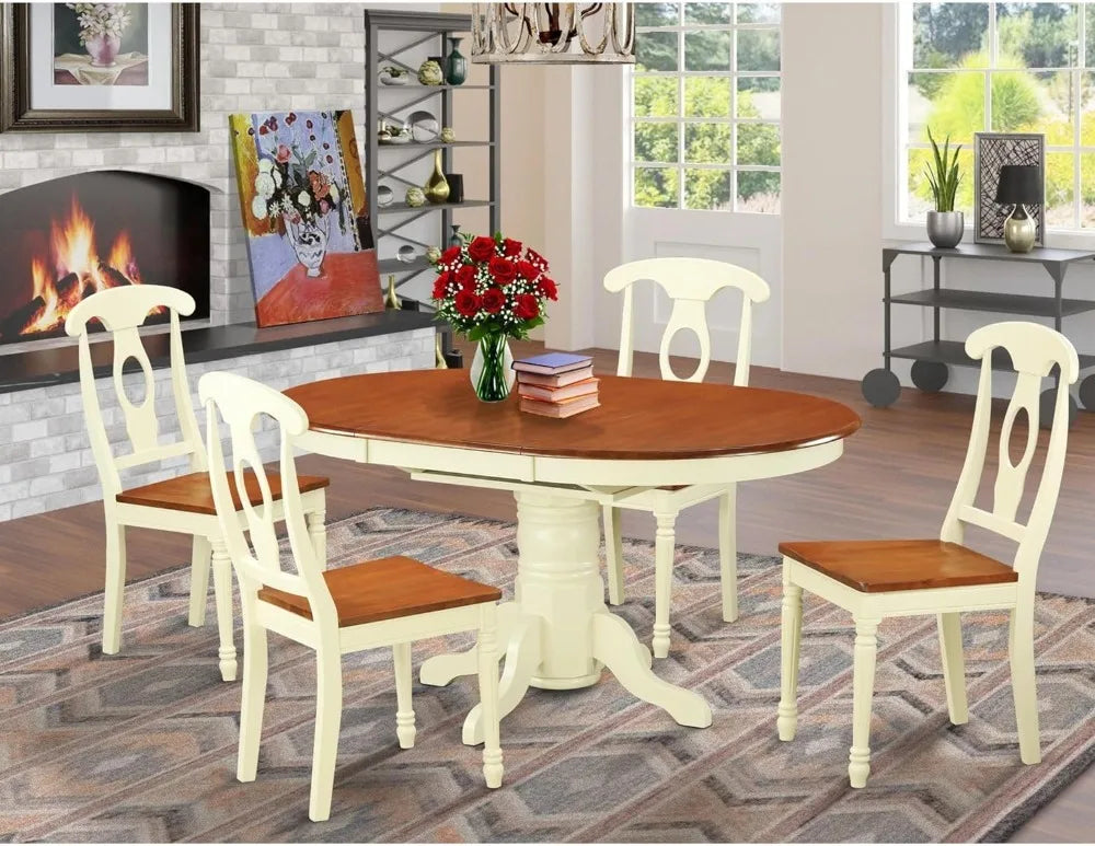 5 Piece Kitchen Table Set for 4 Includes an Oval Dining Table with Butterfly Leaf and 4 Dining Room Chairs, 42x60 Inch,