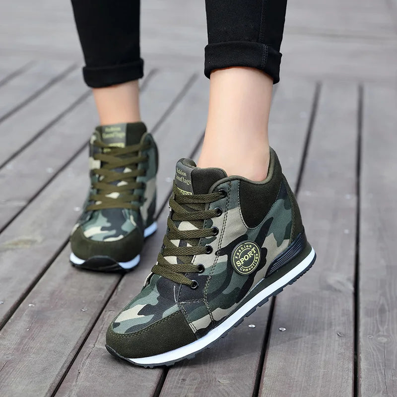 Women High Top Wedge Platform Camouflage Sneakers  Casual Shoes - theultimatemarketshop