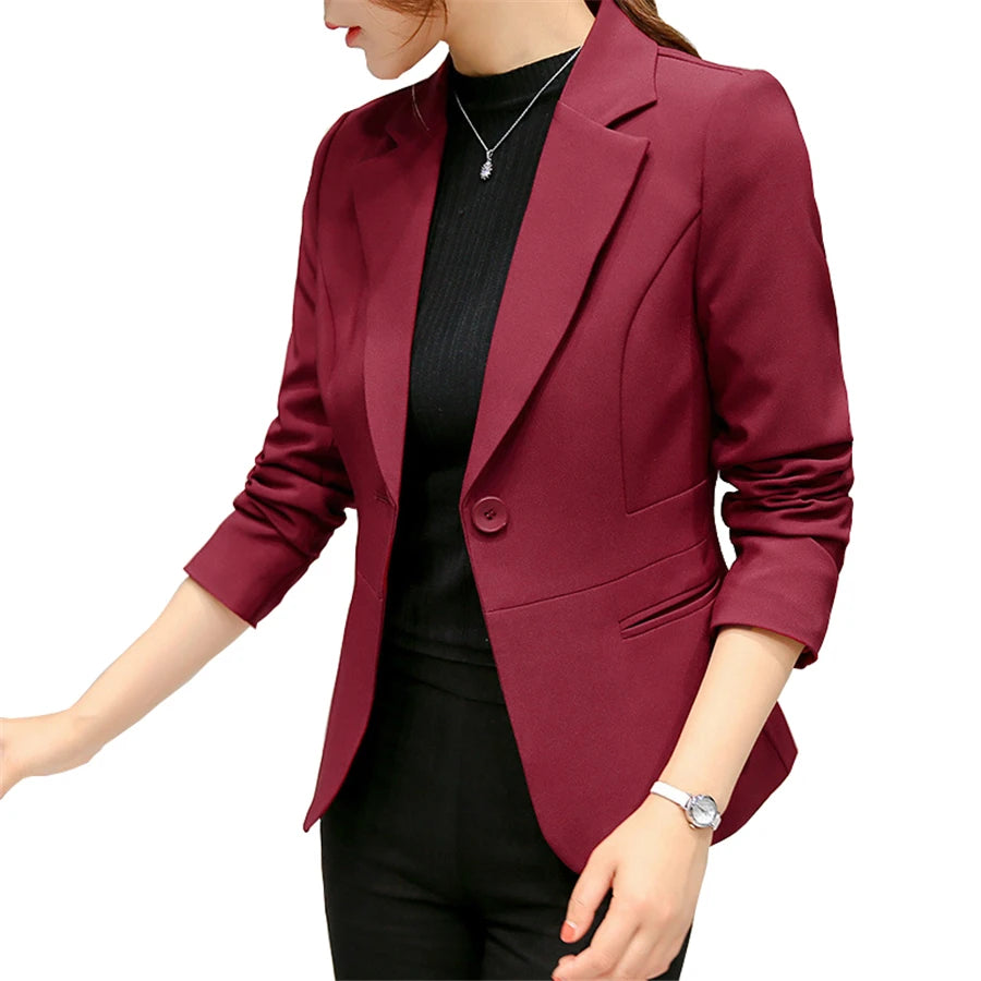 Women's Blazer Long Sleeve with Pockets Lady Jacket