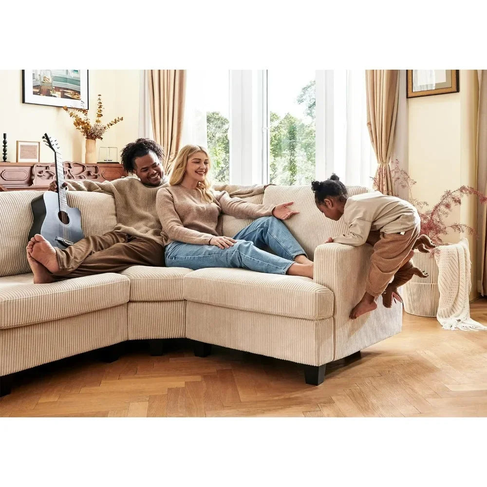 Sectional Sofa with Storage Ottoman, U Shape Sectional Couch Corduroy Modular Sectional