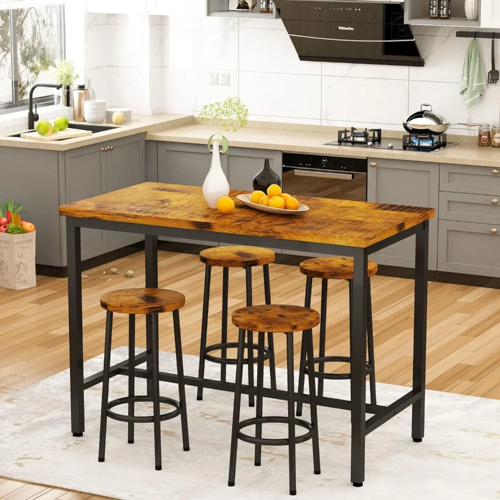 Height Table and Chairs Bar Table with 4 Stools Industrial Counter Height Dining Sets