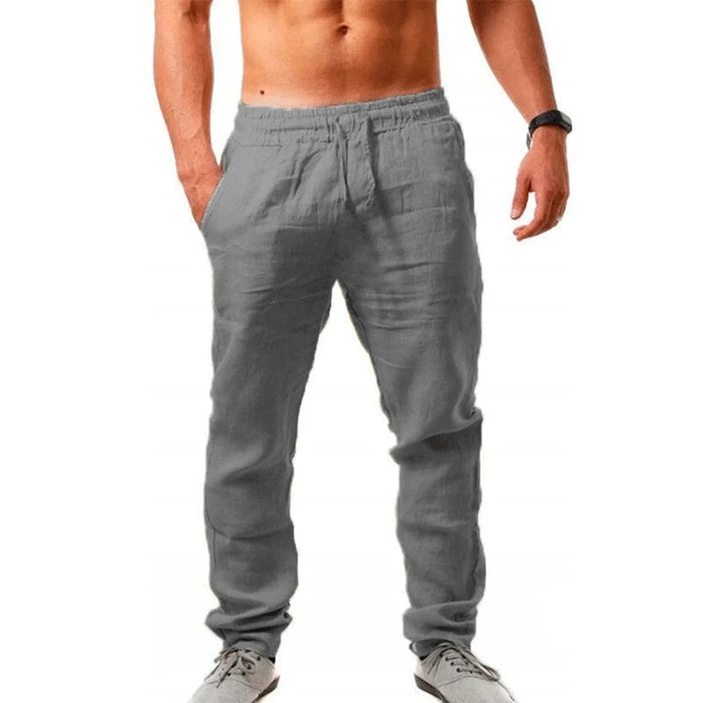 Men's New  Fashion  Casual Sport Pants Elastic Waist Cotton and Linen Solid Color Trousers - theultimatemarketshop