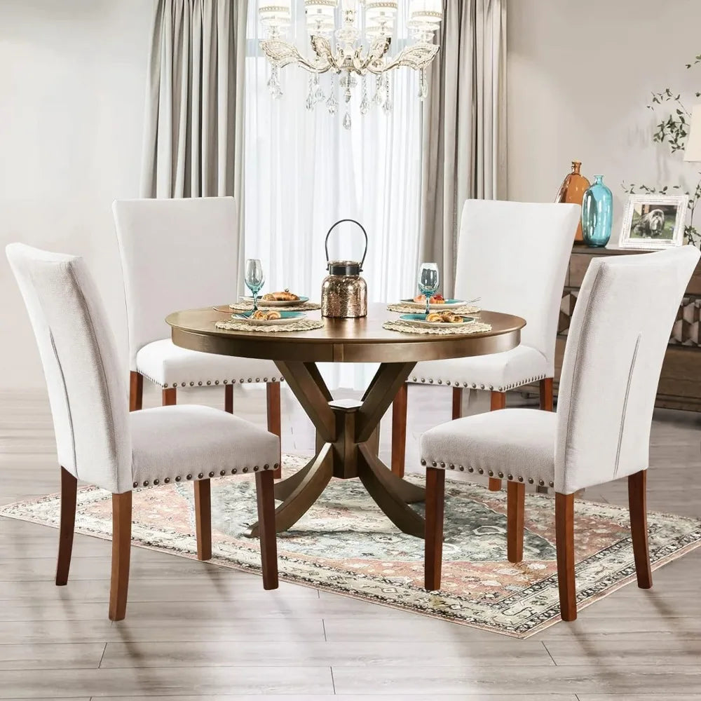 New Model Nail head Dining Chairs, Set of 4, Beige Dinning Table Chairs