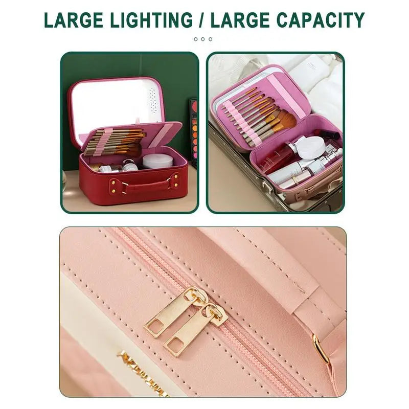 2024 New Lighted Cosmetic Case With Mirror LED Portable Cosmetic Bag Large-capacity Makeup Storage Box Waterproof