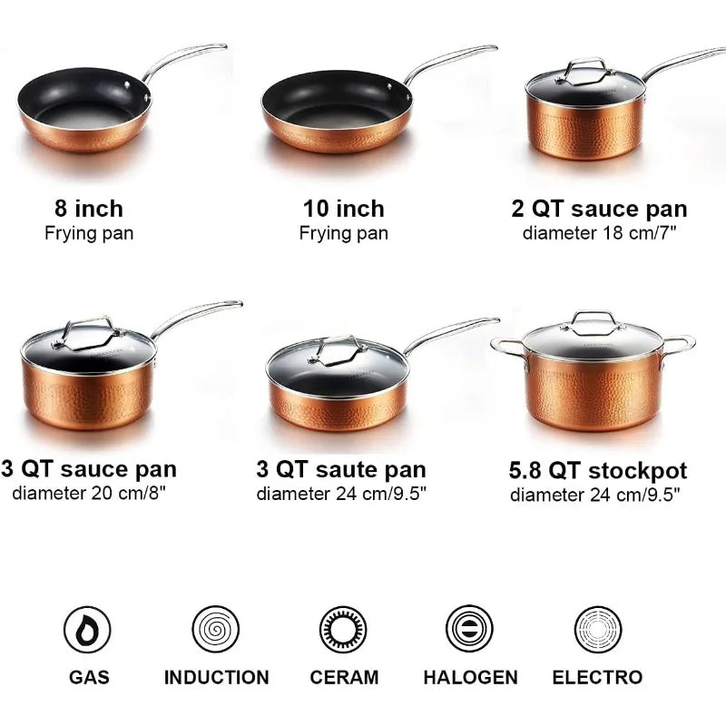 10-Piece Diamond Nonstick Ceramic Induction Cookware Set Scratch-Resistant Pots and Pans Set with Lids, Dishwasher Safe Oven