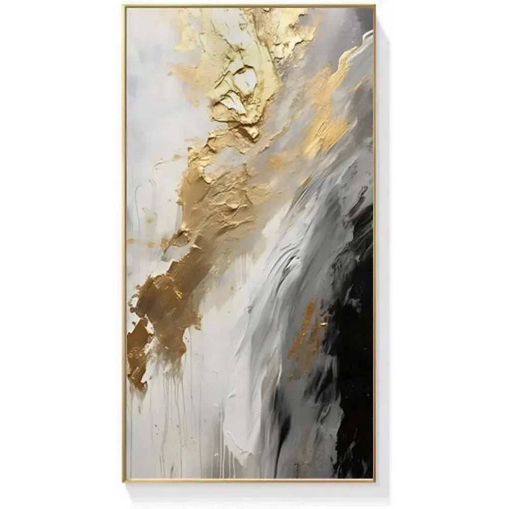 Gold Abstract Oil Painting on Canvas for Entrance-Hall Metal Wall Art Decor