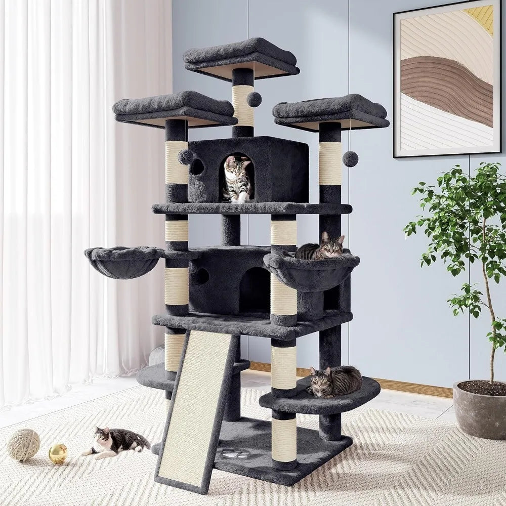 New 68 Inches Cat Tree House and Towers for Large Cat/Cat Climbing Tree with Cat Condo/ Scratching Post - theultimatemarketshop