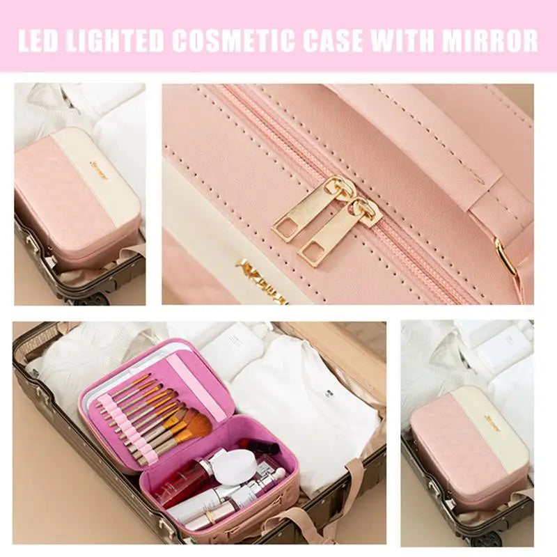 2024 New Lighted Cosmetic Case With Mirror LED Portable Cosmetic Bag Large-capacity Makeup Storage Box Waterproof