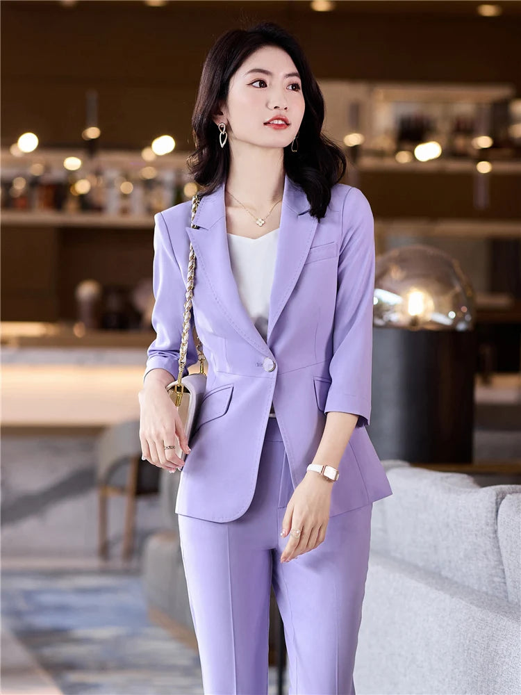 Women's 2 Piece Set Office Suit  Blazer Pantsuit Simple Solid Color Half Sleeve Top + Trousers - theultimatemarketshop