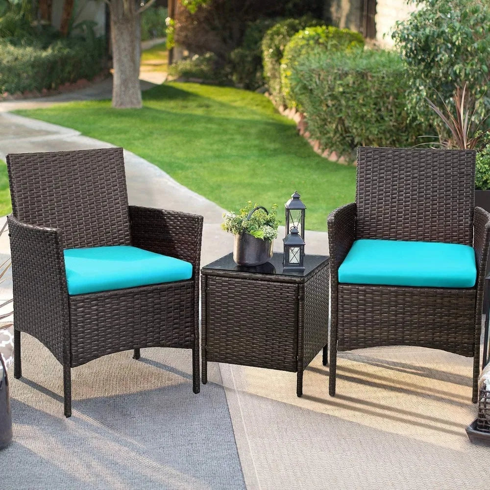 Patio Porch Furniture Set, 3 Pieces Wicker Chairs with Table Outdoor Garden Furniture Sets