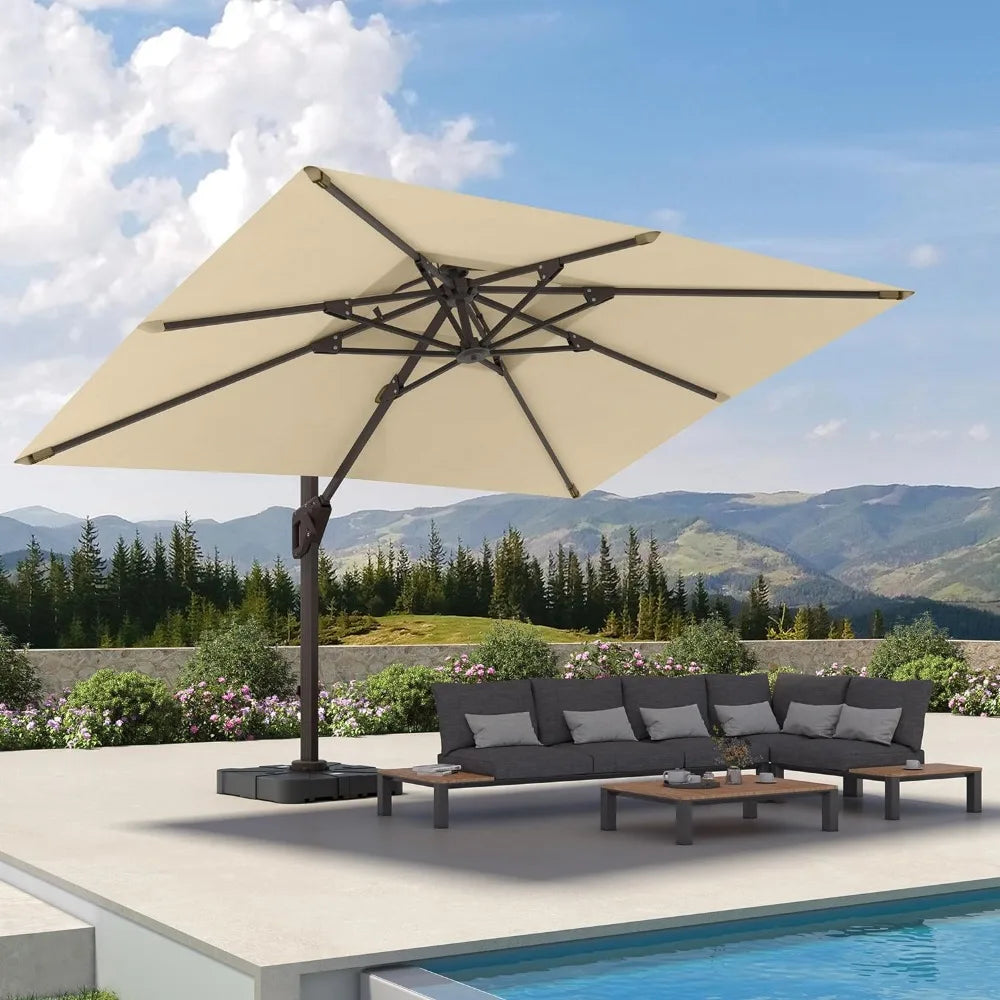 Cantilevered Terrace Umbrella 360 ° Rotating Rectangular Outdoor Umbrella, Double Top Large Sunshade Umbrella