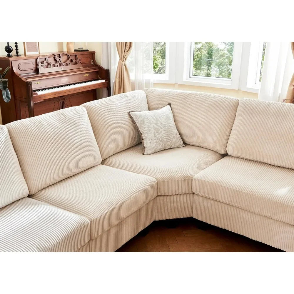 Sectional Sofa with Storage Ottoman, U Shape Sectional Couch Corduroy Modular Sectional