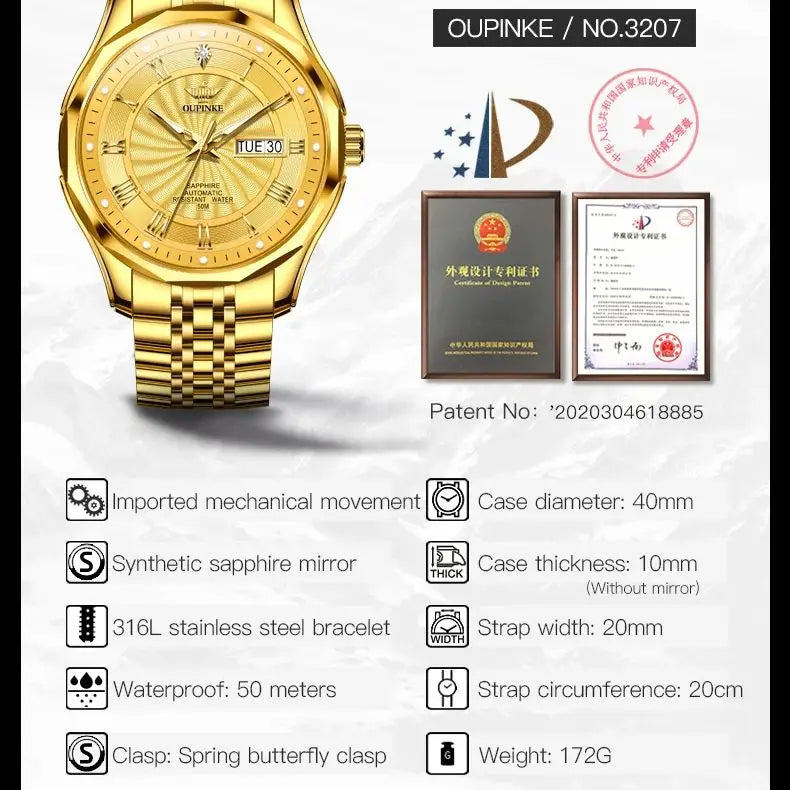 Real Diamonds Men's Watches Luxury TOP Brand Gold Watch Imported Automatic Mechanical Watch Men