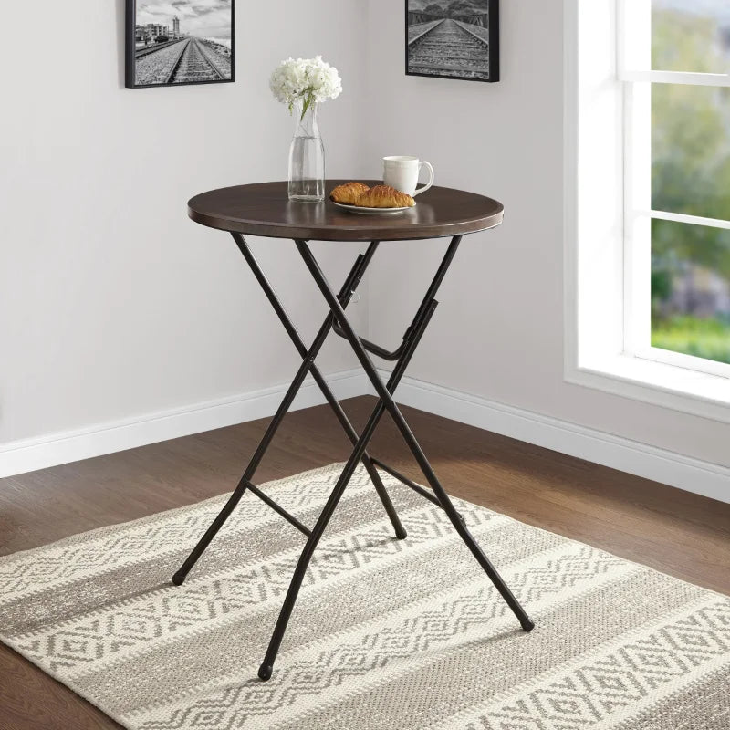 (2 pack) Mainstays 31" Round High-Top Folding Table, Walnut - theultimatemarketshop