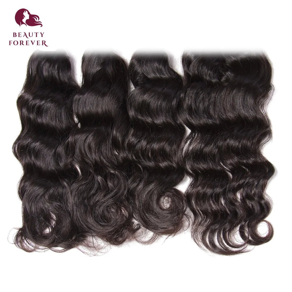 Beauty Forever Brazilian Human Hair Natural Wave 3 Bundles With Lace Closure. - theultimatemarketshop