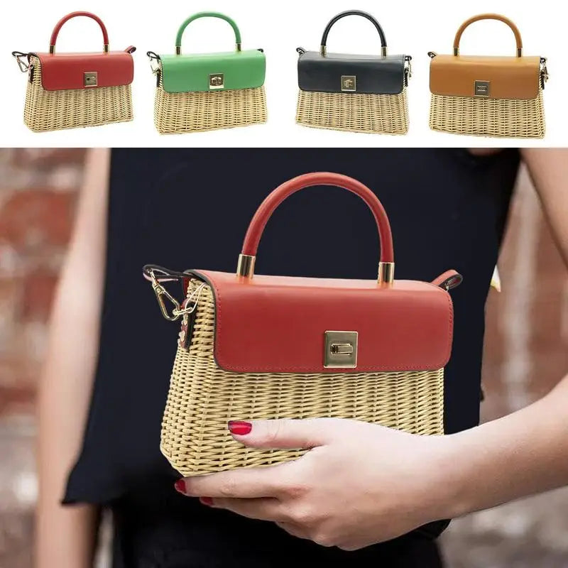 Summer Straw Shoulder Bag For Women  Rattan Woven Top Handle Bag