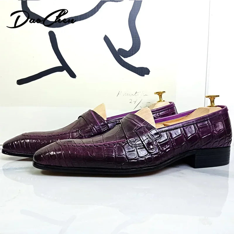 LUXURY  LEATHER MEN LOAFERS  SNAKE PRINT SLIP ON  PURPLE BLACK FOR OFFICE ,WEDDING - theultimatemarketshop