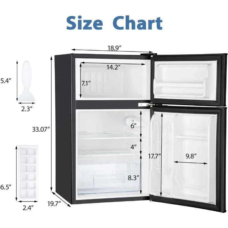 Mini Fridge with Freezer, 3.2 Cu. Ft Mini Refrigerator, Dorm Fridge with 2 Door