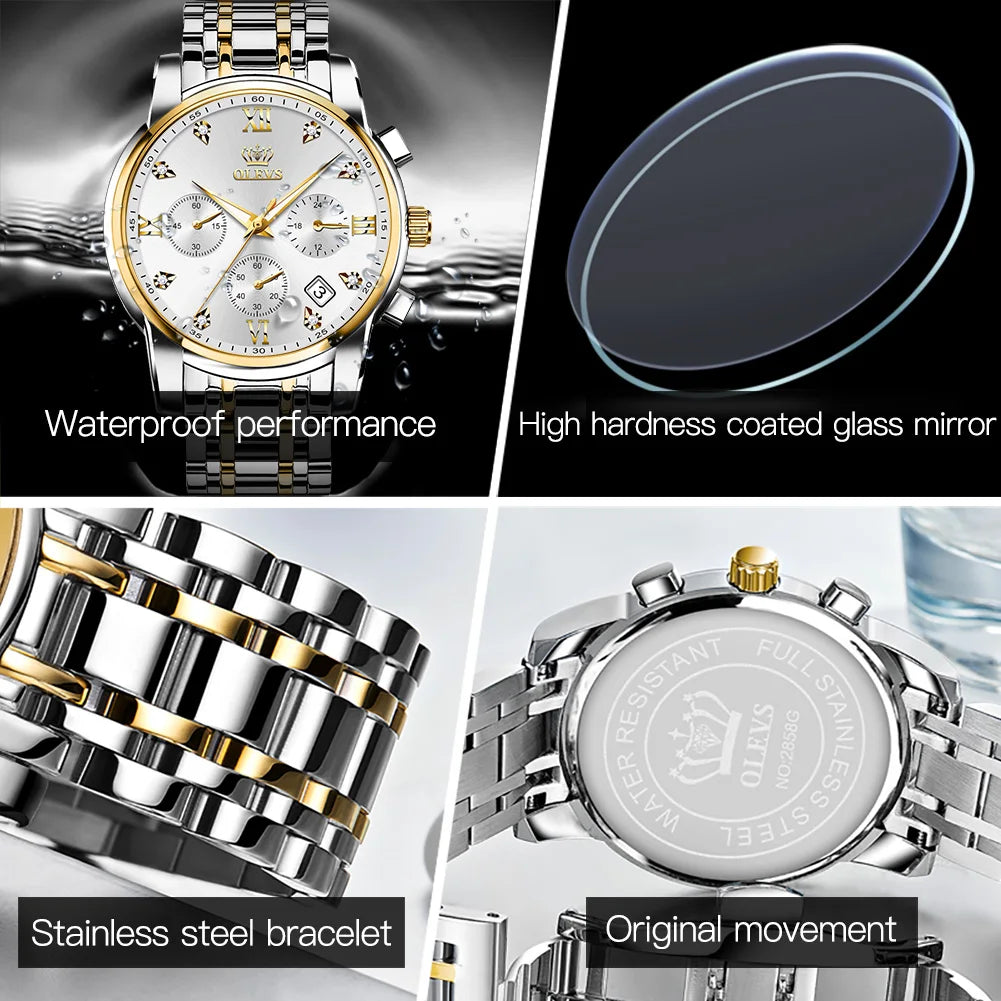 OLEVS Luxury Top Brand Quartz Watch for Men Stainless Steel Waterproof - theultimatemarketshop