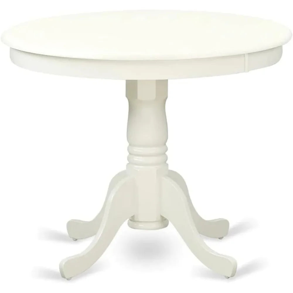 Dining Room Table Set 5 Piece Includes a Round Kitchen Table with Pedestal and 4 Linen Fabric Upholstered Dining Chairs