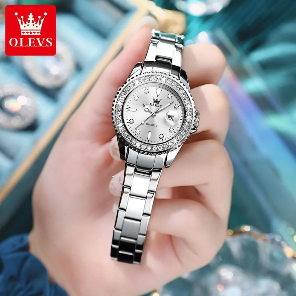 OLEVS Original stainless Steel Diamond Dial Quartz Watch for Women - theultimatemarketshop