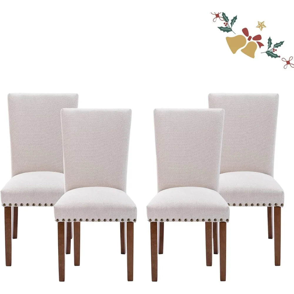 New Model Nail head Dining Chairs, Set of 4, Beige Dinning Table Chairs