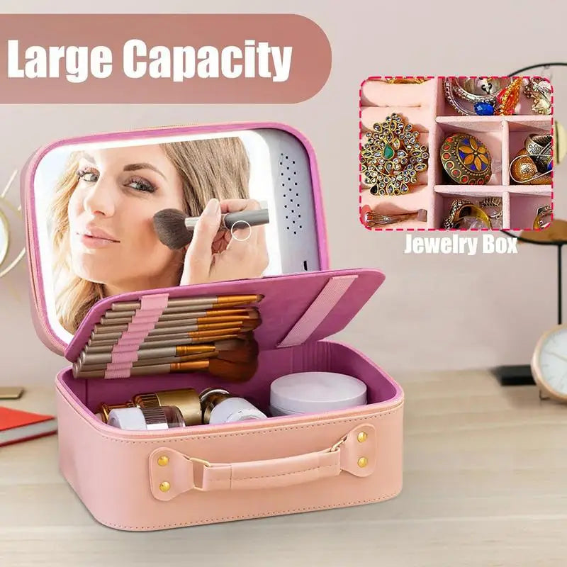 2024 New Lighted Cosmetic Case With Mirror LED Portable Cosmetic Bag Large-capacity Makeup Storage Box Waterproof