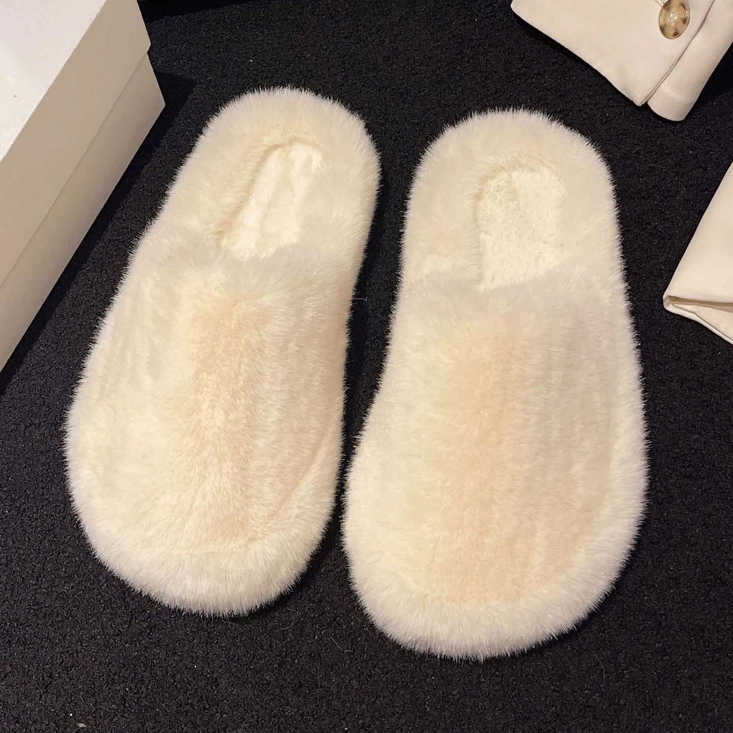 Winter Women Solid Color Fur Slippers Home Indoor Fluffy Slides Warm Plush Bedroom Shoes