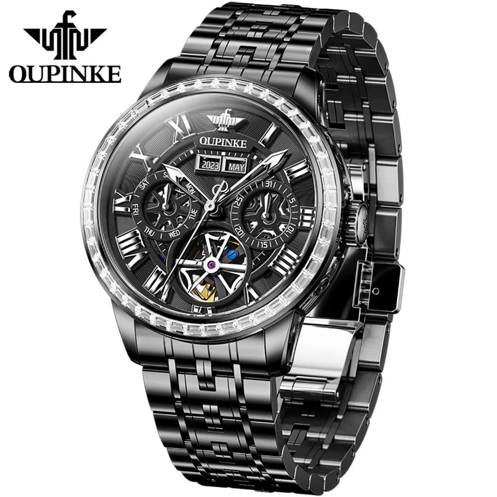 Original Automatic Mechanical Watch for Men Top Brand Luxury Skeleton Hollow  Diamond Lap Men's Calendar Wristwatch