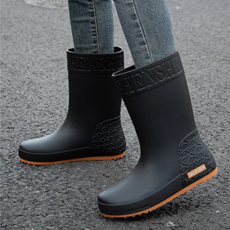 Rain Boots Ladies Waterproof Work Safety Galoshes Women Mid Calf Rubber Boots Non Slip