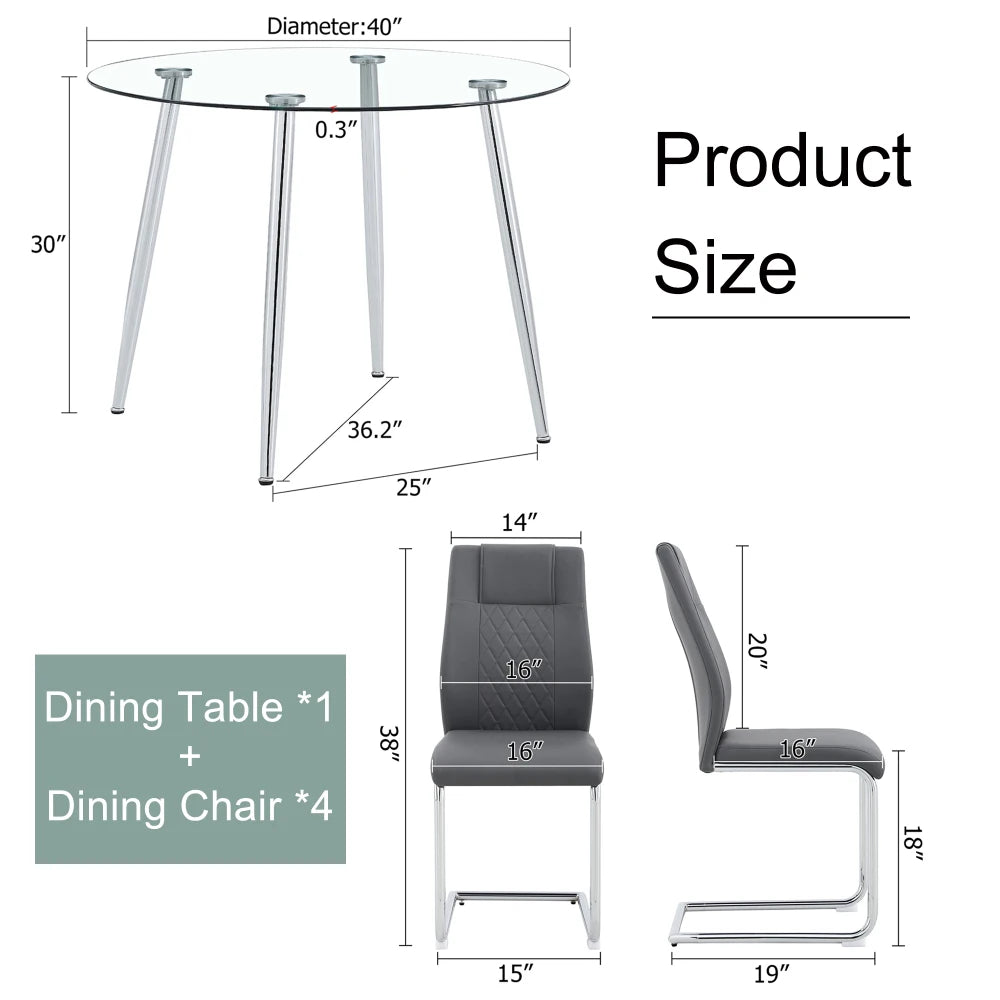 Transparent Dining Table With 4 Chair Set Restaurant Round Glass Table